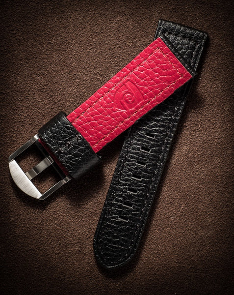 24mm Black Leather straps w/ SS buckle
