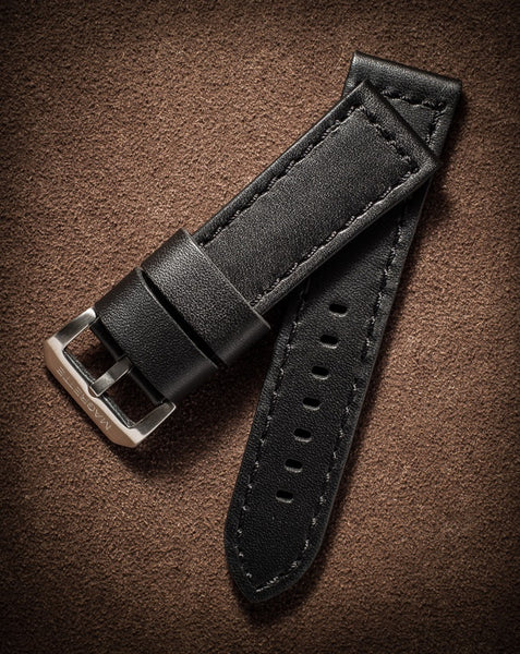 24mm Black Leather straps w/ SS buckle