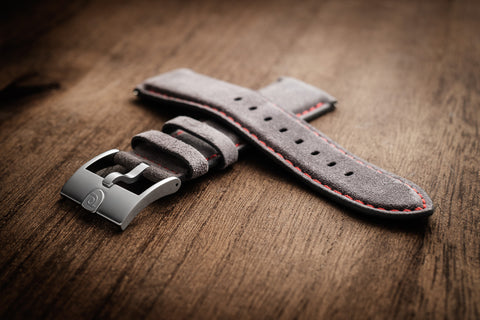24mm Grey Leather straps w/ SS buckle